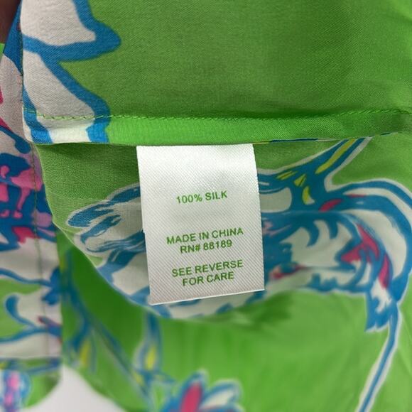 Lilly Pulitzer Women's Elsa 100% Silk Long Sleeve Top - Green Floral - XS - Picture 5 of 8